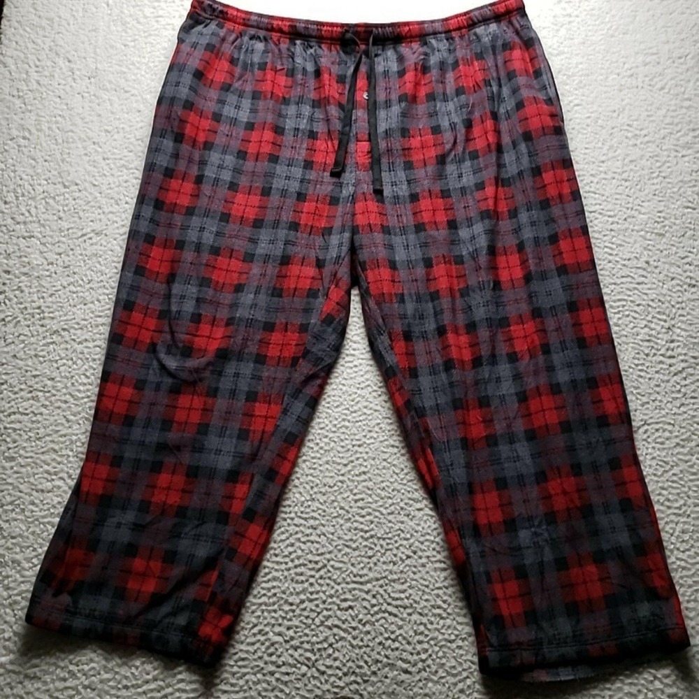 Saddlebred Pajama Pants Mens 2XL Red Plaid Fleece Drawstring Lounge Sleepwear
